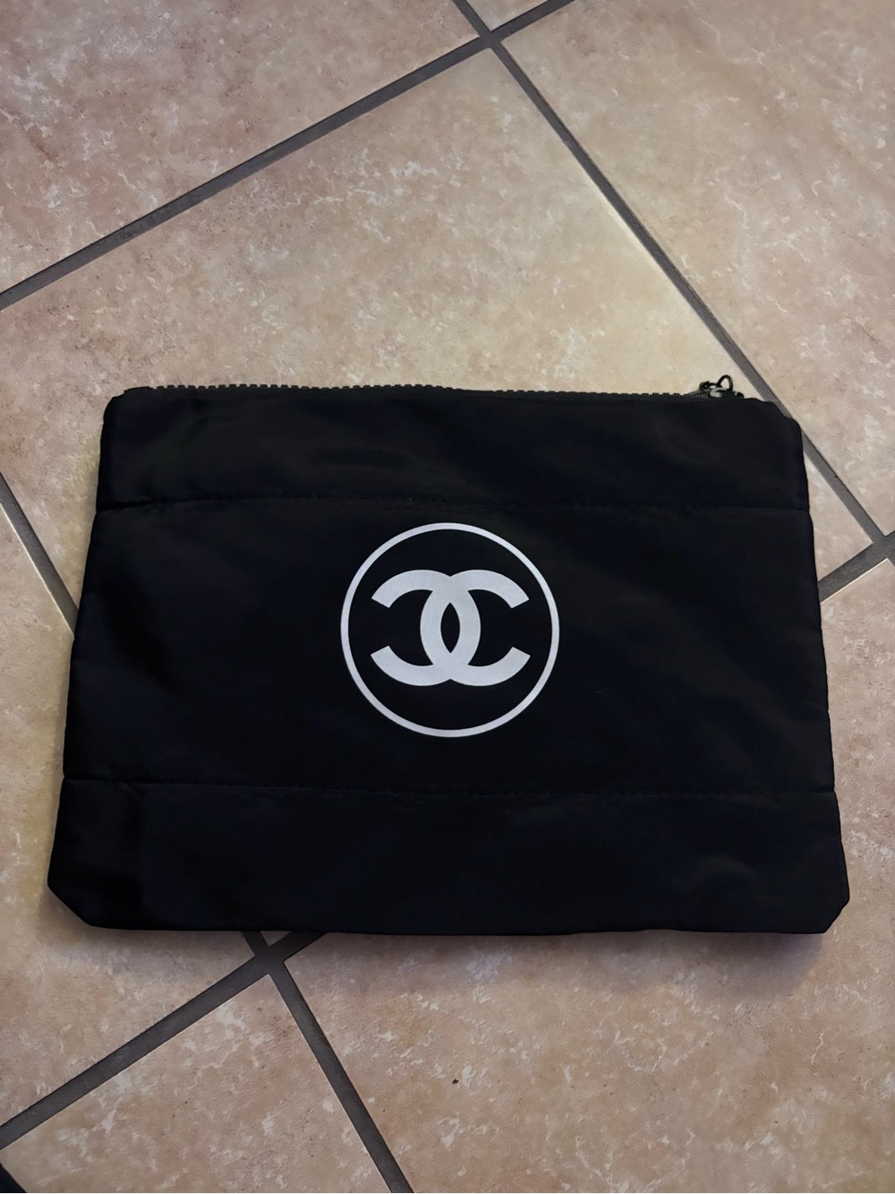 Black Quilted Logo Pouch